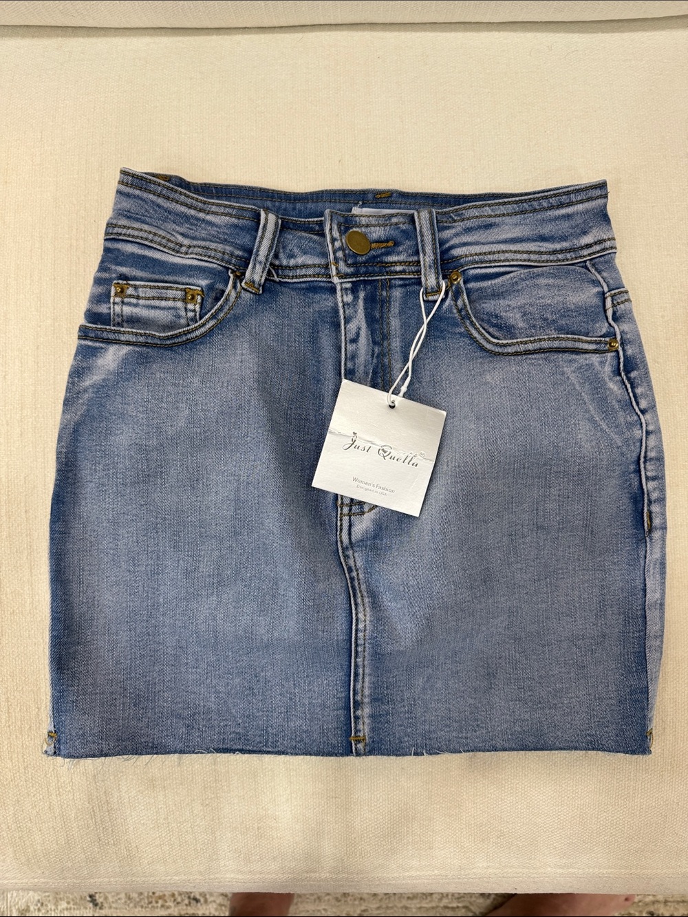 Just Quella Blue Washed Denim Mini Skirt